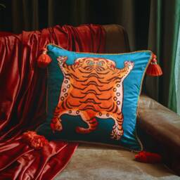 Handmade Velvet Tiger Print Pillow Cover, Round Or Square Cushion Case - thumbnail 1
