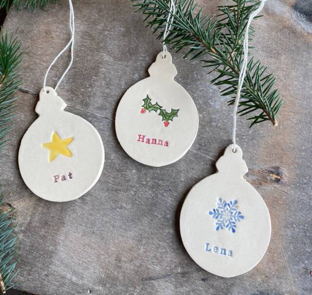 Personalized Christmas Tree Ornaments, Snowflake, Star, Holly, Heart, Winter Berries Ceramic Custom Holiday Home Decoration - image 1