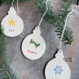 Personalized Christmas Tree Ornaments, Snowflake, Star, Holly, Heart, Winter Berries Ceramic Custom Holiday Home Decoration - thumbnail 3
