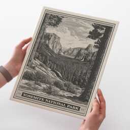 Yosemite National Park Valley Lithograph Style Print - Vintage California Archival Fine Art Print El Capitan & Bridalveil Fall Gift - thumbnail 3