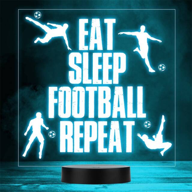 Footballer Eat Sleep Football Repeat Personalised Gift Any Colour Night Light - image 1