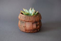 Hand-Sculpted Brown Clay House Planter - Mini Pot For Succulents, Small Plants, & Tillandsias