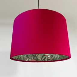 Cerise Velvet Wonderland Drum Lampshade, Double Sided Lampshade With Sage Paper On Interior - thumbnail 1