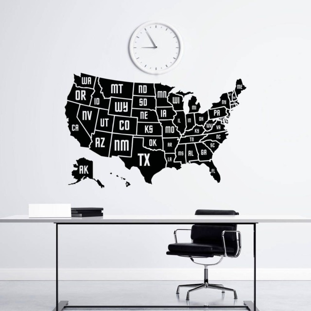 Usa Map Wall Decal Office & Classroom Educational Decor, Large Patriotic Vinyl Sticker C140 - image 1