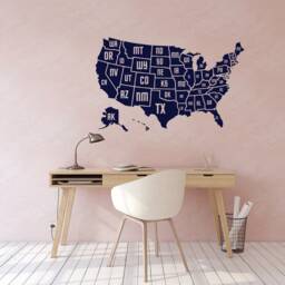 Usa Map Wall Decal Office & Classroom Educational Decor, Large Patriotic Vinyl Sticker C140 - thumbnail 3