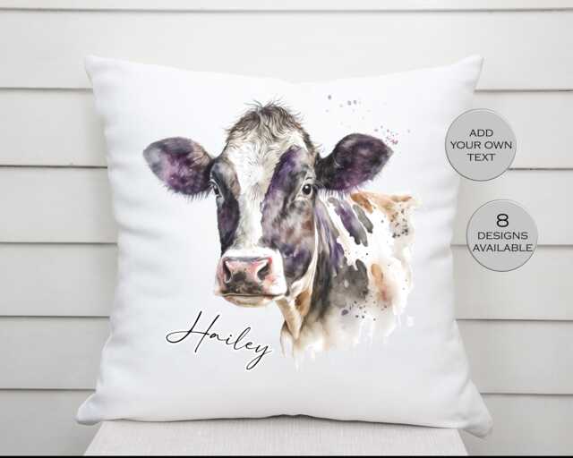 Personalised Watercolour Dairy Cow Cushion - Custom Farm Animal Throw Pillow - image 1