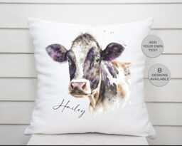 Personalised Watercolour Dairy Cow Cushion - Custom Farm Animal Throw Pillow - thumbnail 1