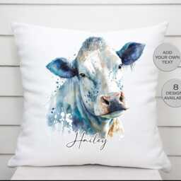 Personalised Watercolour Dairy Cow Cushion - Custom Farm Animal Throw Pillow - thumbnail 2