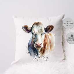 Personalised Watercolour Dairy Cow Cushion - Custom Farm Animal Throw Pillow - thumbnail 3