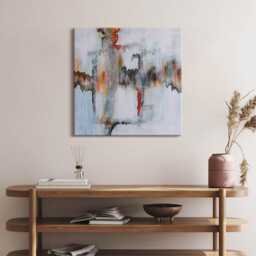 Abstract Painting Canvas, Picture Wall Hanging, Gray Decor, People Canvas Print - thumbnail 3