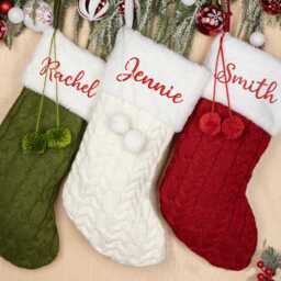 Custom Christmas Stockings With Pom Pom, 2025 Knitted Name, Personalized Family Stockings, Family Decor - thumbnail 2