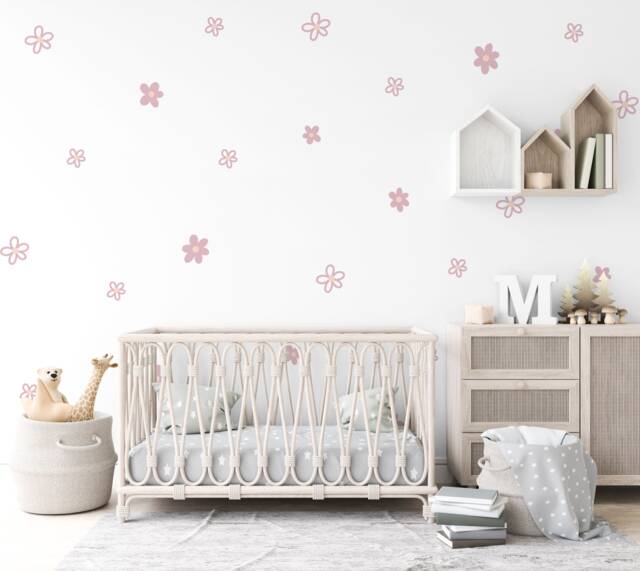Dusky Pink Daisy Fabric Wall Stickers - Mixed Pack Reusable Kids Room Decor - image 1
