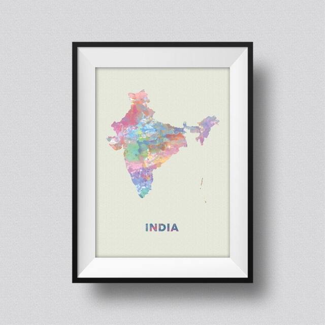 India Watercolor Map Art Print Poster Canvas