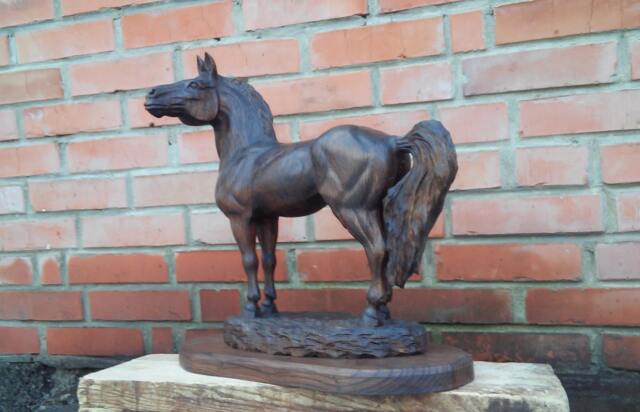 Ash Wood Carved Horse Sculpture, Rustic Home Decor - image 1