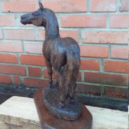 Ash Wood Carved Horse Sculpture, Rustic Home Decor - thumbnail 4