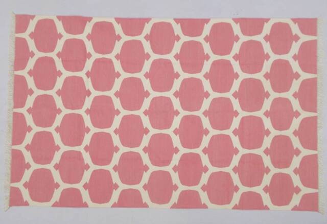 Multiple Sizes Cotton Pink Rug Dhurrie -Light & White Hand Woven - image 1