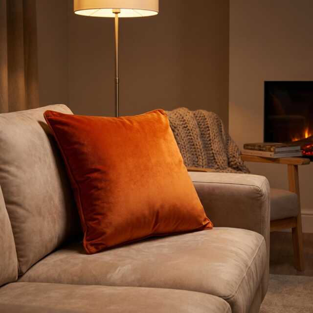 Handmade Cotton Velvet Cushion Cover 1 Piece Burnt Orange Pillow With Piping - image 1