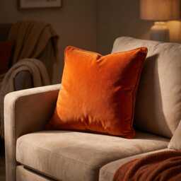 Handmade Cotton Velvet Cushion Cover 1 Piece Burnt Orange Pillow With Piping - thumbnail 2