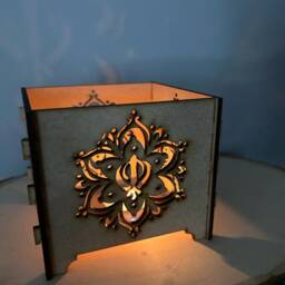 Wooden Lantern Box Candle Saathyo Aum Om Khanda Ek Onkar Hindu Sikh Stationary Diwali - thumbnail 2