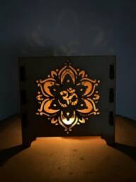 Wooden Lantern Box Candle Saathyo Aum Om Khanda Ek Onkar Hindu Sikh Stationary Diwali - thumbnail 1