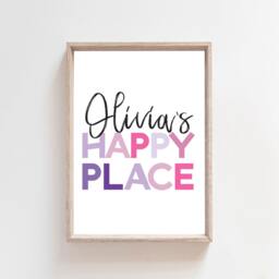 Set Of 3 Girls Nursery Prints, My Happy Place Print, Bedroom Decor, Rainbow Wall Art, Playroom Pink & Purple - thumbnail 3