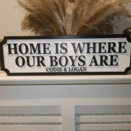 70cm Long - Home Is Where My Boys Are - Street Sign 3D Look Personalised Wall Mount Mdf Gift Upto 12 Names Laser Cut Home Decor - thumbnail 3