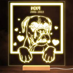 Boxer Dog Memorial Pet Loss Dates Square Personalised Gift Warm Lamp Night Light - thumbnail 1