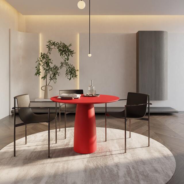 Red Round Dining Table Modern Space-Saving Design - D98cm - image 1
