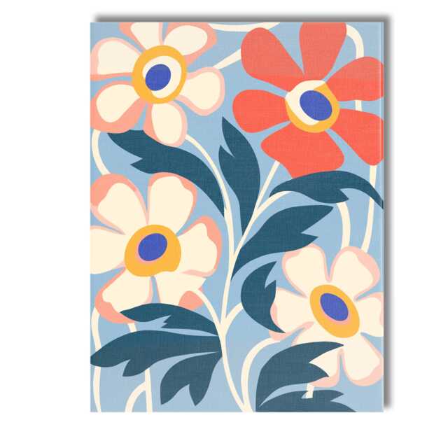 Pastel Floral Composition With Cream Blossoms On Blue Background Canvas Wall Art Print Decor Picture Ready To Hang - image 1