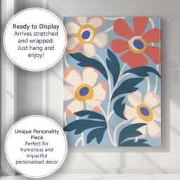 Pastel Floral Composition With Cream Blossoms On Blue Background Canvas Wall Art Print Decor Picture Ready To Hang - thumbnail 3