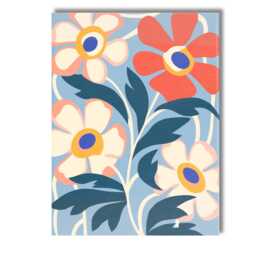 Pastel Floral Composition With Cream Blossoms On Blue Background Canvas Wall Art Print Decor Picture Ready To Hang