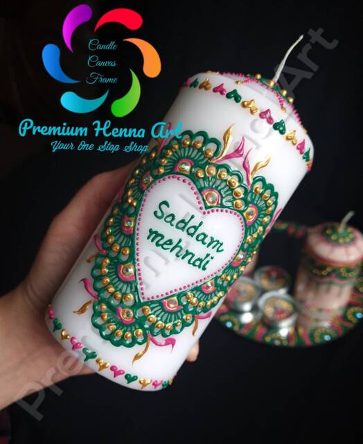 1x Decorative Personalized Henna Mehndi Candles, Wedding, Christmas, Birthdays, New House, Gifts - image 1