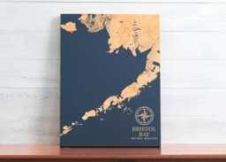 Bristol Bay, Alaska Map - Engraved Wood Coastal Art Sign, Beach House Decor Wall Hanging, Nautical Print, Unique Personalized Family Gift - thumbnail 1