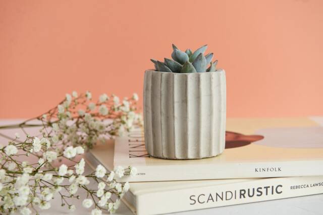 Ridged Concrete Planter Handmade Modern Home Decor - image 1