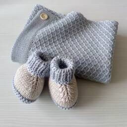 Merino Wool Knit Baby Blanket - Baby Gray Pink Rose Creamy White Blanket Natural Newborn - thumbnail 2