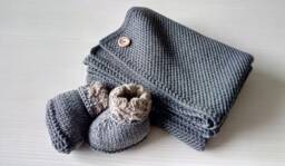 Merino Wool Knit Baby Blanket - Baby Gray Pink Rose Creamy White Blanket Natural Newborn - thumbnail 1