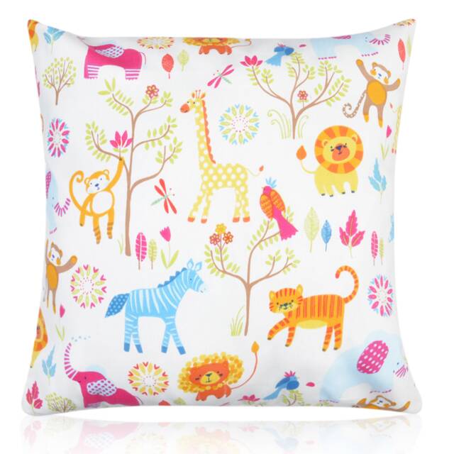 Jungle Zoo Animals Nursery Cushion Pair, Colorful Kids Pillow - image 1