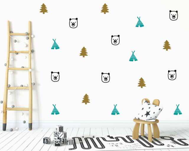 Woodland Nursery Wall Decals Bear, Tree, Tent Stickers - image 1