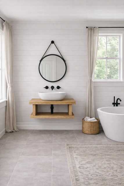 Handcrafted Rustic Wood Floating Washstand Sink Unit - image 1