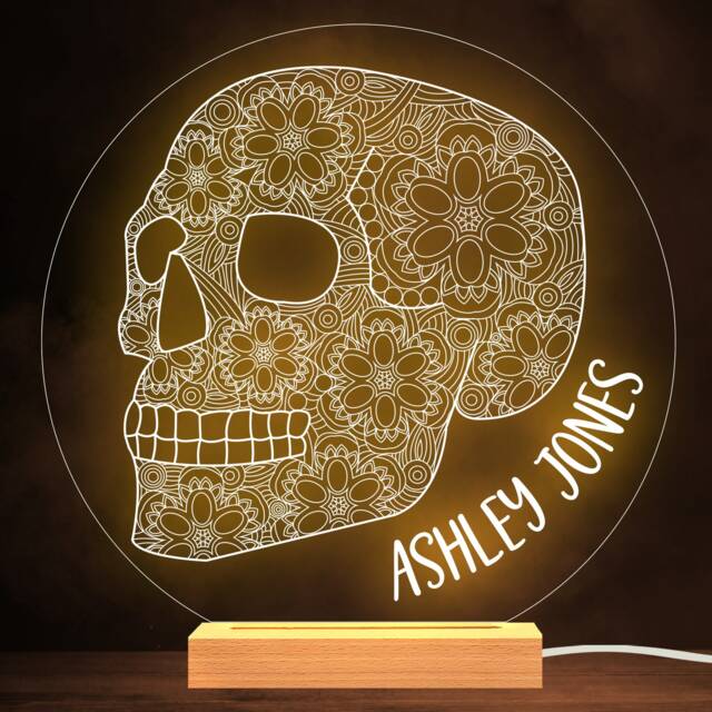 Skull Head Gothic Halloween Personalised Gift Warm White Lamp Night Light - image 1