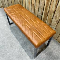 Vintage Tan Leather Bench/Union Jack Genuine Distressed - Handmade in The UK - thumbnail 3
