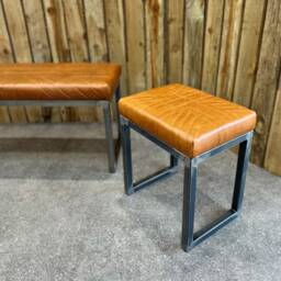 Vintage Tan Leather Bench/Union Jack Genuine Distressed - Handmade in The UK - thumbnail 4