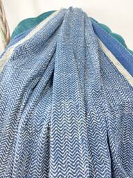 Kantha Stitch Pure Cotton Reversible Bed/Sofa Throw King Size Handmade Dohar - White Indigo Blue Geometric Chevron Waves Country Rustic Vibe
