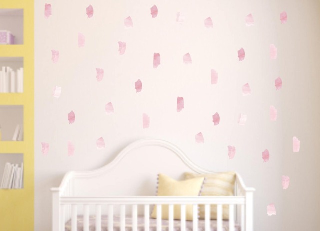 Pink Watercolor Brush Strokes Wall Decals - Reusable Removable Fabric Splash Paint Nursery Girls Room - image 1