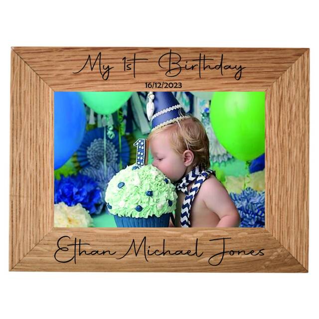1st Birthday Day - Personalised Engraved Baby Photo Frame Choice Of Landscape Or Portrait Picture Keepsake Gift Present