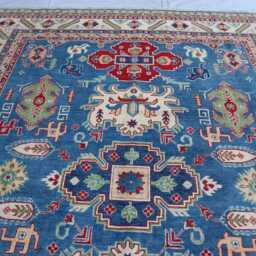 8x10 Ft Navy Blue Afghan Ekash Luxury Area Rug, Kazak Hand Knotted Rug - Medallion Geometric Rug For Livingroom - thumbnail 3