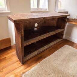 Rustic Reclaimed Wood Corner Tv Stand, Farmhouse Media Console - thumbnail 4