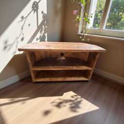 Rustic Reclaimed Wood Corner Tv Stand, Farmhouse Media Console - thumbnail 1