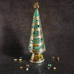 Raku Ceramic Christmas Tree Lantern - Pottery Tealight Candleholder Handmade Xmas Luminary Lighted Decor - thumbnail 3
