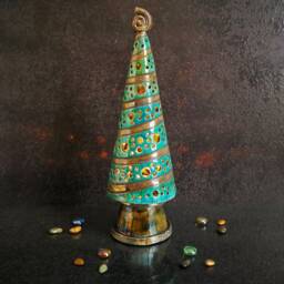 Raku Ceramic Christmas Tree Lantern - Pottery Tealight Candleholder Handmade Xmas Luminary Lighted Decor - thumbnail 2